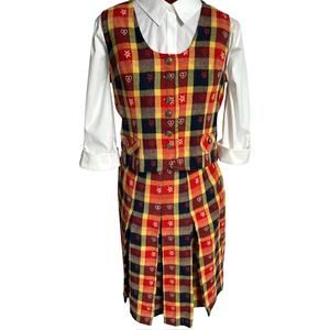 Vintage Handmade Set Size 8-10 Wool Blend Tartan Pleated Skirt & Matching‎ Vest